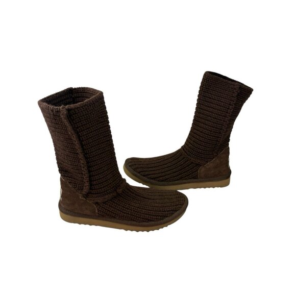 UGG Australia Candy Boots Womens US 7 Brown Knit Pull On Sheepskin Lined 5857 - Picture 5 of 14